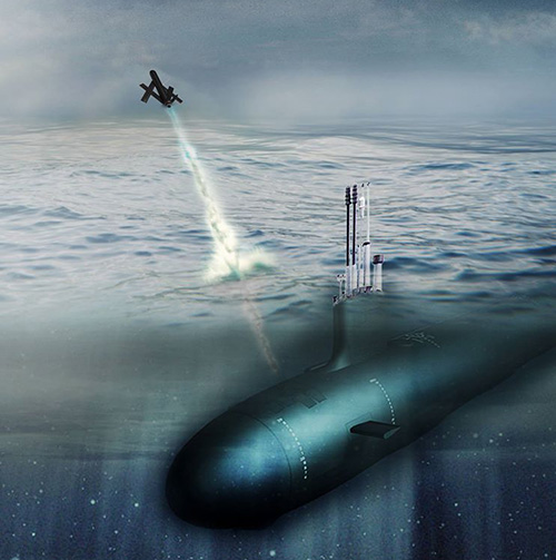 Submarine releasing Blackwing drone